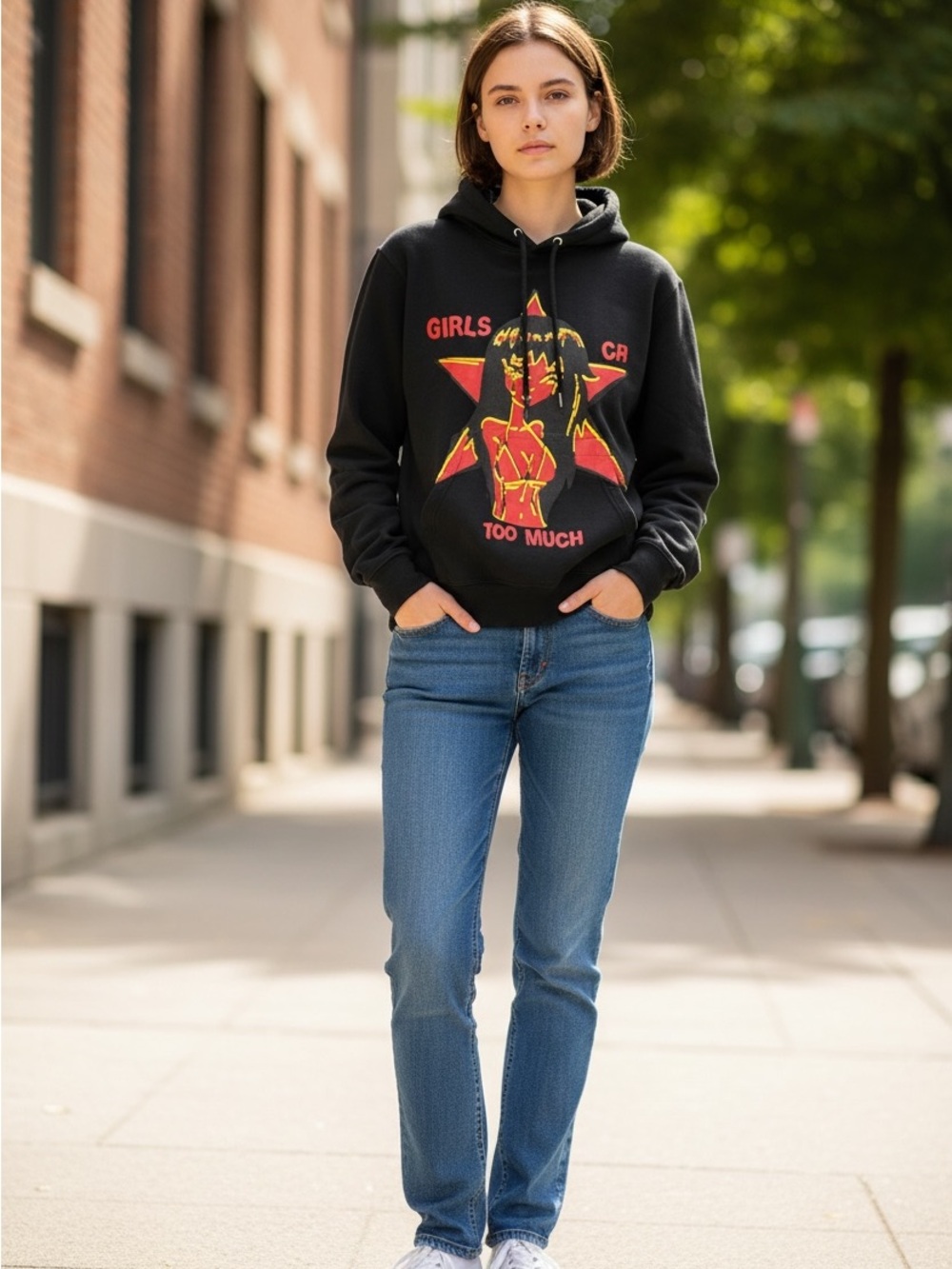 Girls Too Much Graphic Black Hoodie Sweater